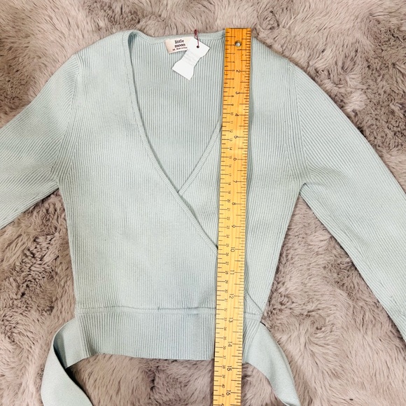 SOLDAritzia Little Moon blue Prunella Long Sleeve V-Neck Crop rib knit style top - Picture 8 of 13